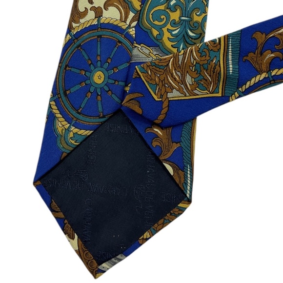 CARNAVAL DE VENISE Blue Royal Silk DESIGNER Tie HANDMADE ITALY - Picture 5 of 5